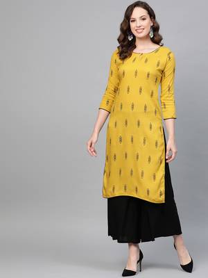 Mustard printed rayon kurtas-and-kurtis 1