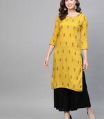 Mustard printed rayon kurtas-and-kurtis