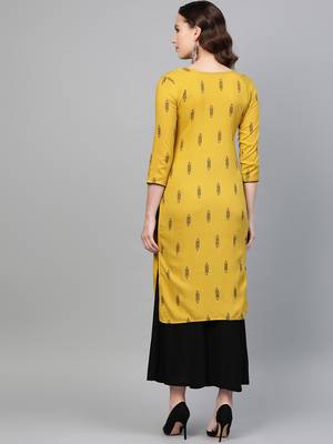Mustard printed rayon kurtas-and-kurtis 2