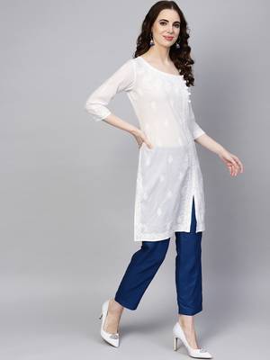 White embroidered cotton embroidered-kurtis 4