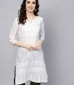 White embroidered cotton embroidered-kurtis