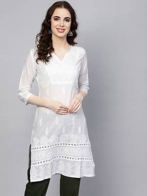 White embroidered cotton embroidered-kurtis 3