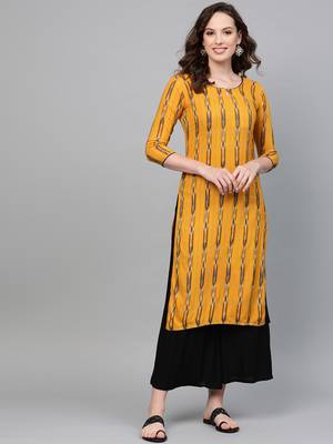 Mustard printed rayon kurtas-and-kurtis 1
