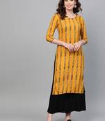 Mustard printed rayon kurtas-and-kurtis