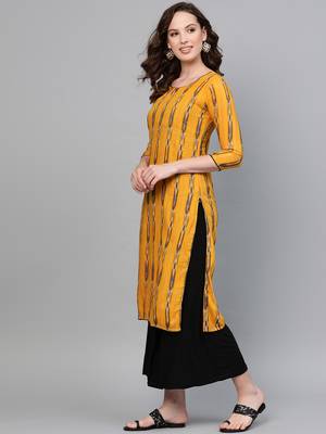 Mustard printed rayon kurtas-and-kurtis 3