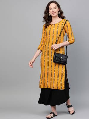 Mustard printed rayon kurtas-and-kurtis 4