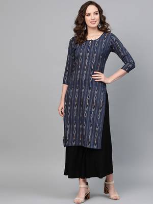 Navy-blue printed rayon kurtas-and-kurtis 1