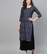 Navy-blue printed rayon kurtas-and-kurtis