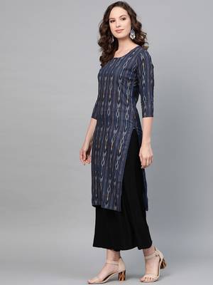 Navy-blue printed rayon kurtas-and-kurtis 3