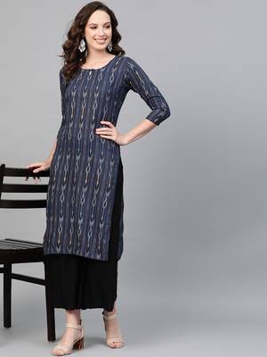 Navy-blue printed rayon kurtas-and-kurtis 4
