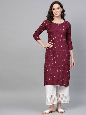 Maroon printed rayon kurtas-and-kurtis 1