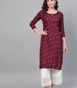 Maroon printed rayon kurtas-and-kurtis