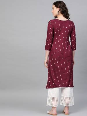 Maroon printed rayon kurtas-and-kurtis 2