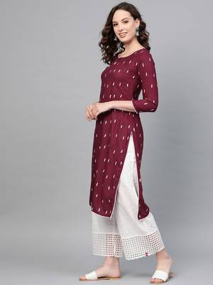 Maroon printed rayon kurtas-and-kurtis 3