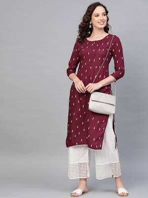 Maroon printed rayon kurtas-and-kurtis 4