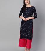 Navy-blue printed rayon kurtas-and-kurtis