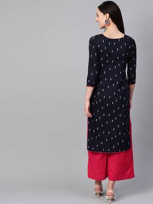 Navy-blue printed rayon kurtas-and-kurtis 2