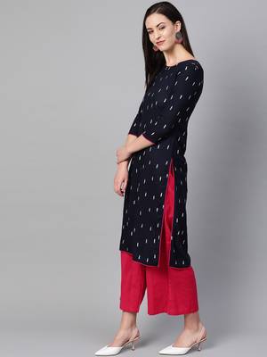 Navy-blue printed rayon kurtas-and-kurtis 3