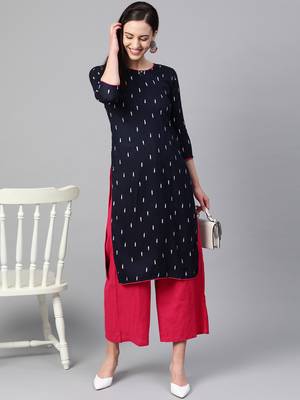 Navy-blue printed rayon kurtas-and-kurtis 4