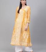 Yellow embroidered georgette embroidered-kurtis