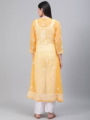 Yellow embroidered georgette embroidered-kurtis 2