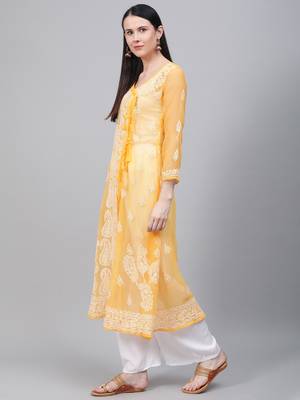 Yellow embroidered georgette embroidered-kurtis 3