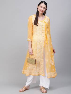 Yellow embroidered georgette embroidered-kurtis 4