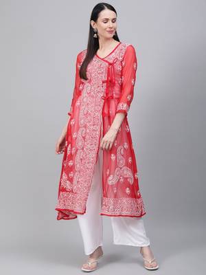 Red embroidered georgette embroidered-kurtis 1