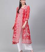 Red embroidered georgette embroidered-kurtis