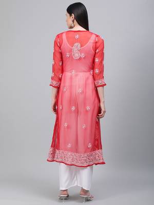 Red embroidered georgette embroidered-kurtis 2