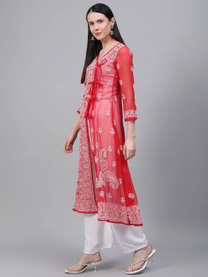 Red embroidered georgette embroidered-kurtis 3
