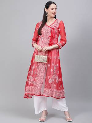 Red embroidered georgette embroidered-kurtis 4