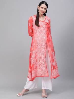 Orange embroidered georgette embroidered-kurtis 1