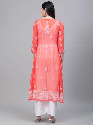 Orange embroidered georgette embroidered-kurtis 2