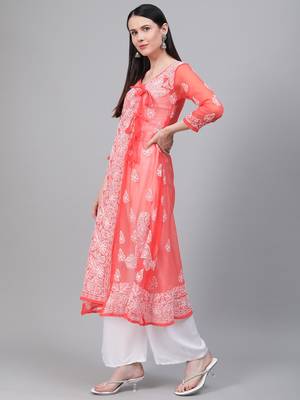Orange embroidered georgette embroidered-kurtis 3