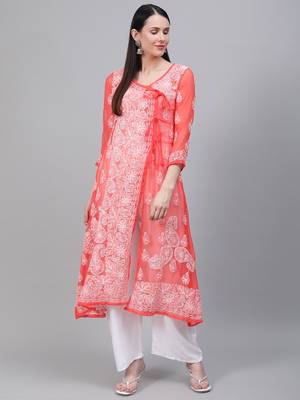 Orange embroidered georgette embroidered-kurtis 4