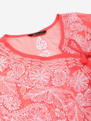 Orange embroidered georgette embroidered-kurtis 5