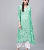 Sea-green embroidered georgette embroidered-kurtis