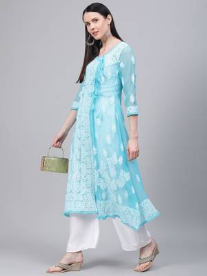 Green embroidered georgette embroidered-kurtis 1