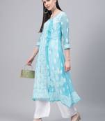 Green embroidered georgette embroidered-kurtis