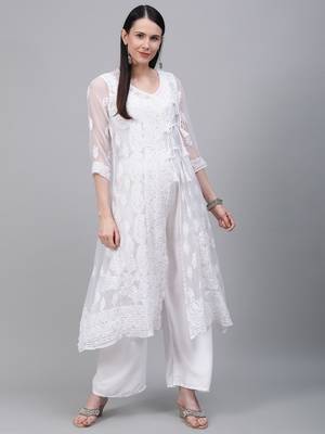 White embroidered georgette embroidered-kurtis 1