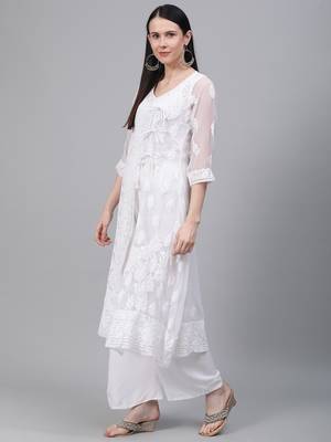 White embroidered georgette embroidered-kurtis 3