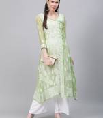 Light-green embroidered georgette embroidered-kurtis