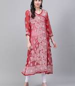 Maroon embroidered georgette embroidered-kurtis