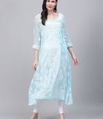 Sky-blue embroidered georgette embroidered-kurtis