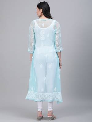 Sky-blue embroidered georgette embroidered-kurtis 2