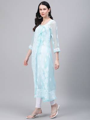 Sky-blue embroidered georgette embroidered-kurtis 3