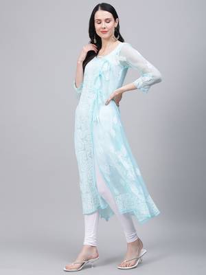 Sky-blue embroidered georgette embroidered-kurtis 4
