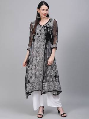 Navy-blue embroidered georgette embroidered-kurtis 1
