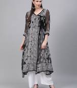 Navy-blue embroidered georgette embroidered-kurtis